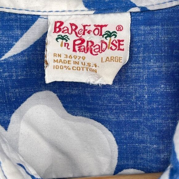 Barefoot in Paradise Blue Tropical Floral Short Sleeve Pullover Shirt Size Large - Picture 3 of 5